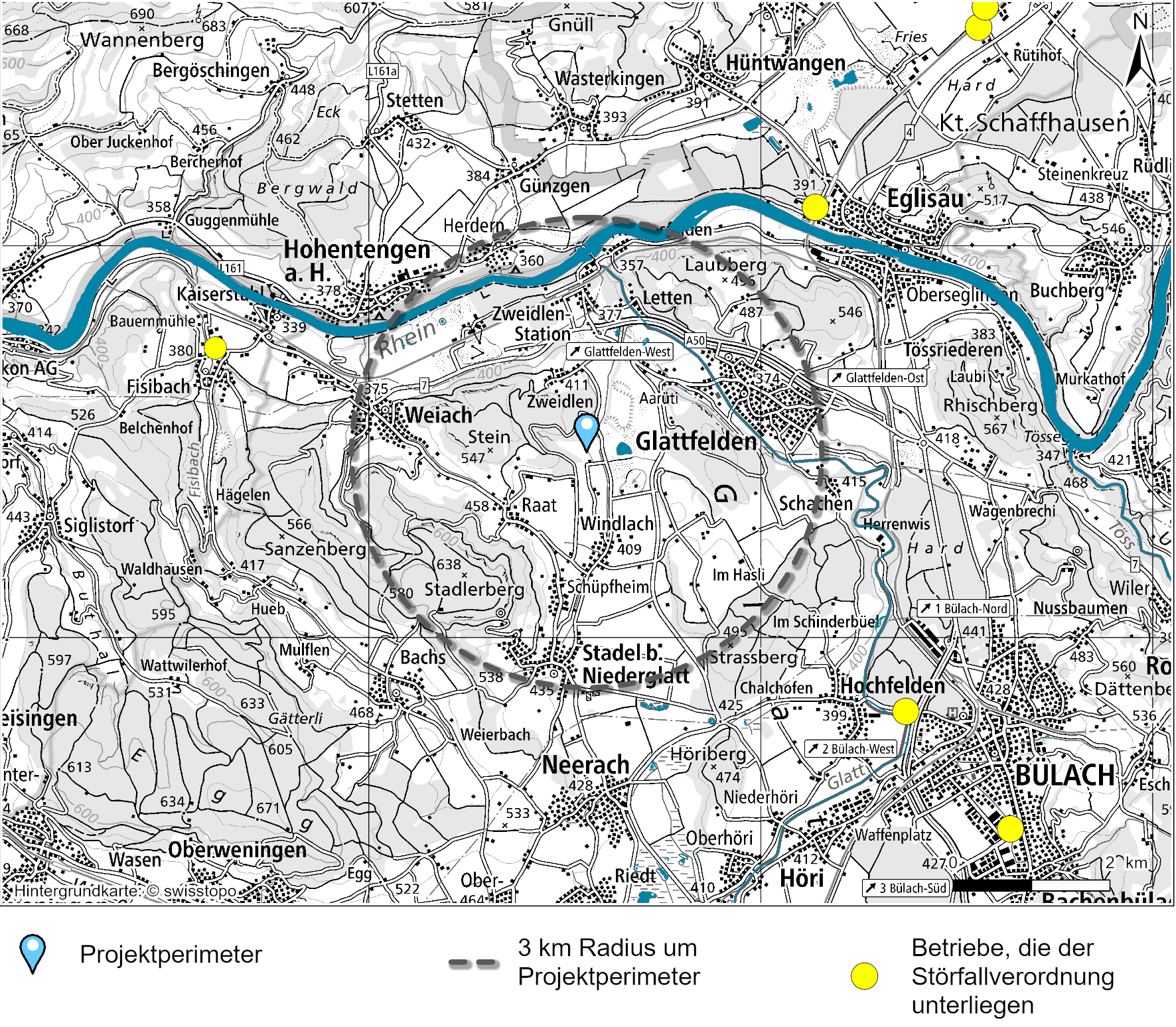 Standorte der StFV-Betriebe um den Projektperimeter