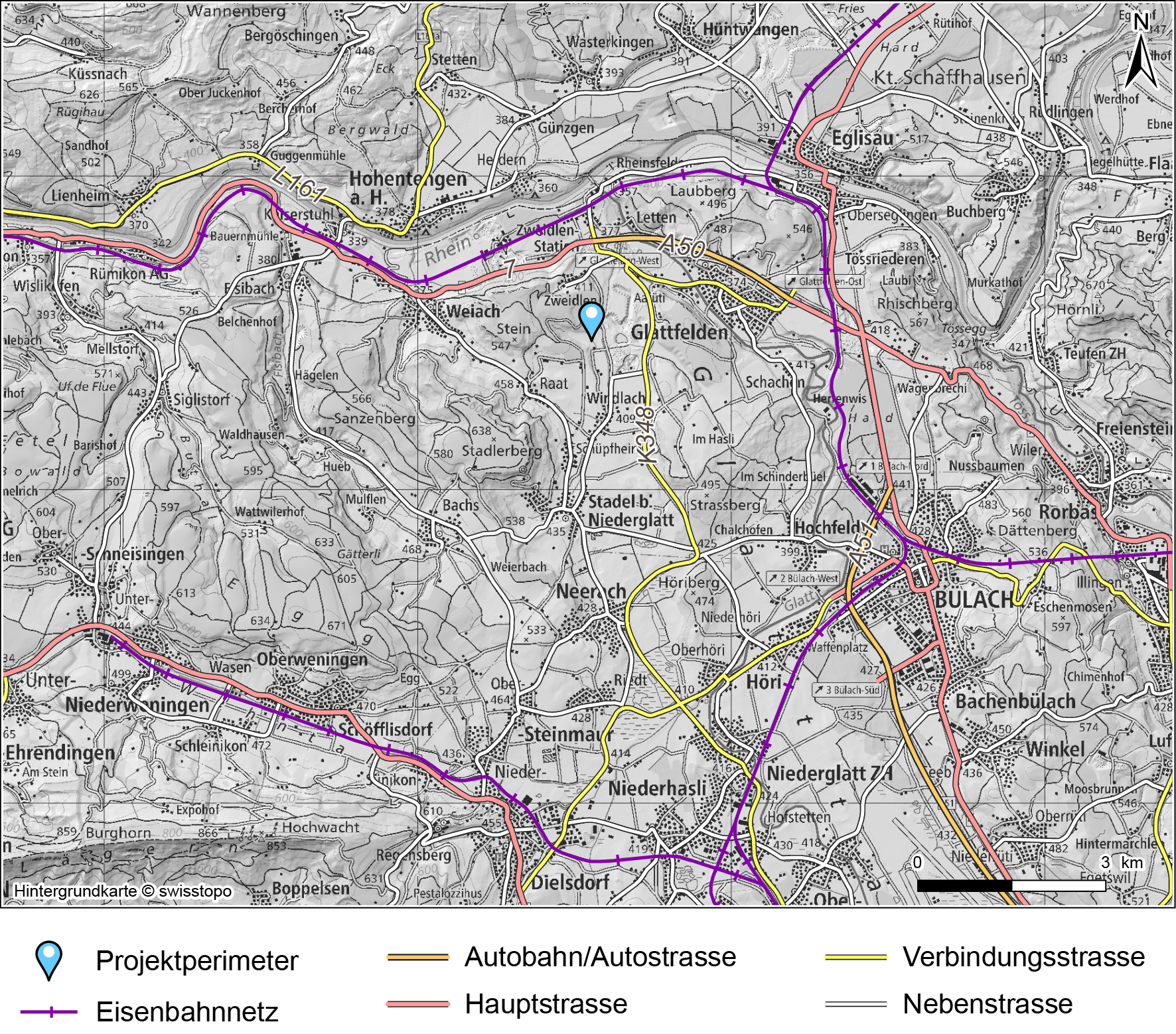 Verkehrs- und Transportwege im Umkreis des Projektperimeters