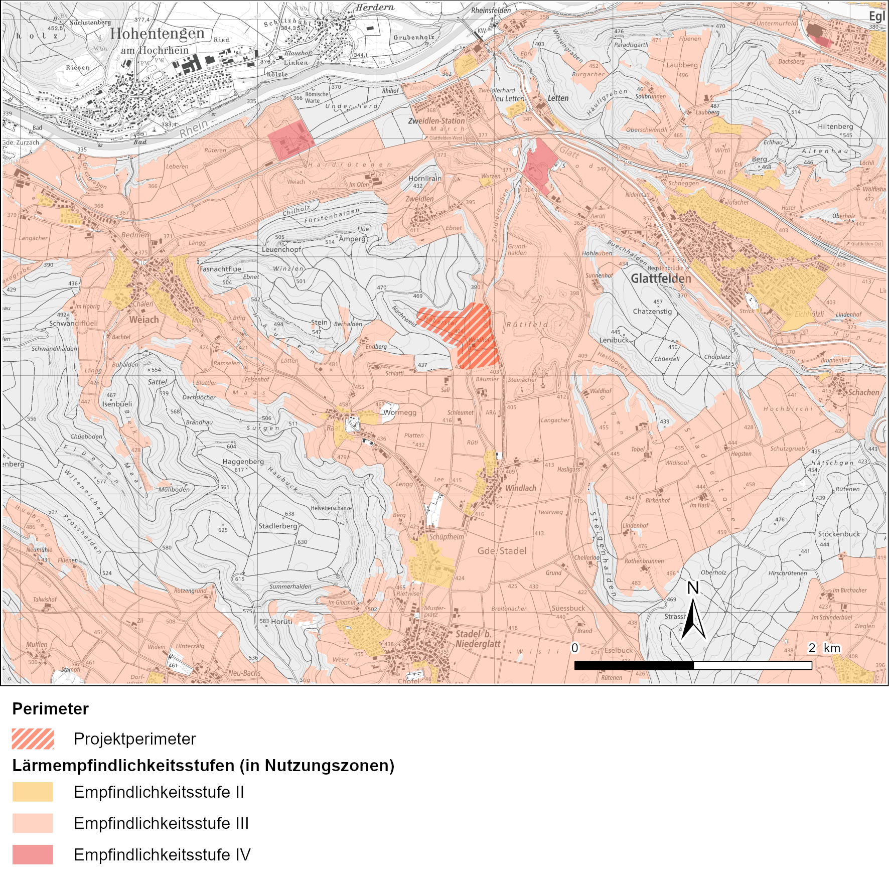 Lärmempfindlichkeitsstufen (in Nutzungszonen; GIS-ZH 2024)