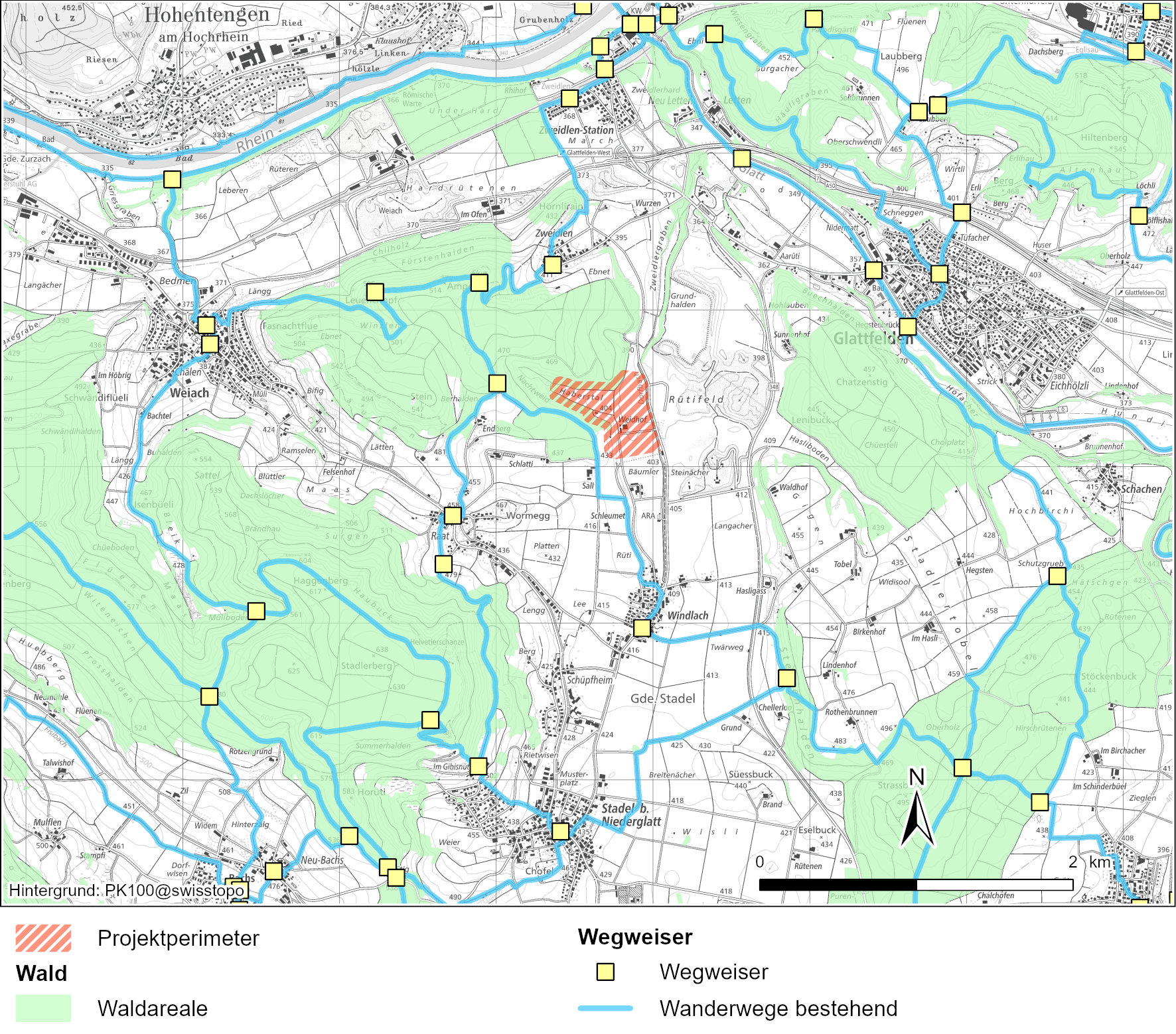 Wanderwege entlang des Anlagenperimeters (GIS-ZH 2024)