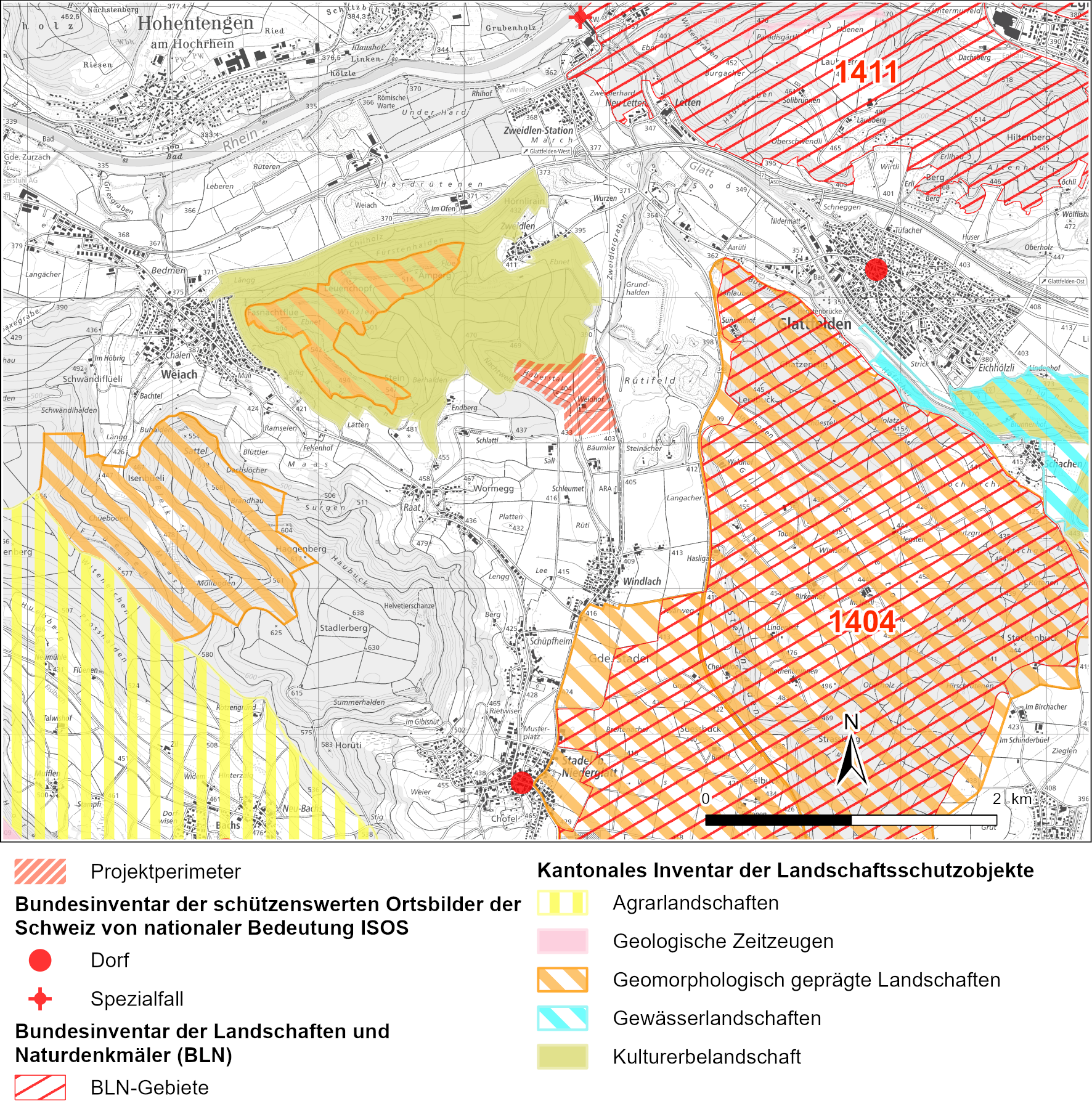 Landschaftsschutzgebiete und -inventare im Umkreis des Projektperimeters (GIS-ZH 2024)