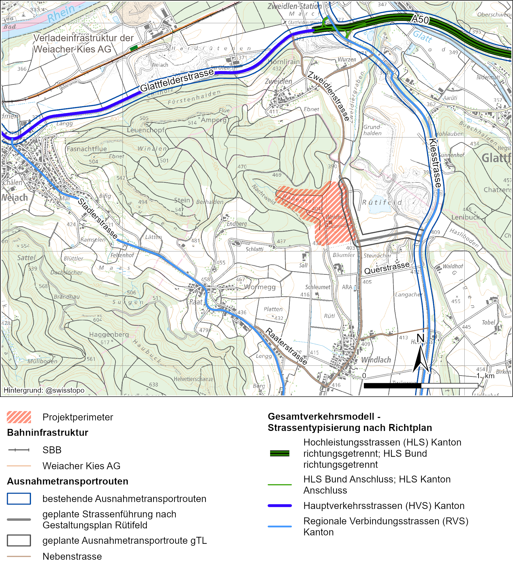 Verkehrstechnische Arealerschliessung des Projektperimeters (gemäss Nagra 2024h)