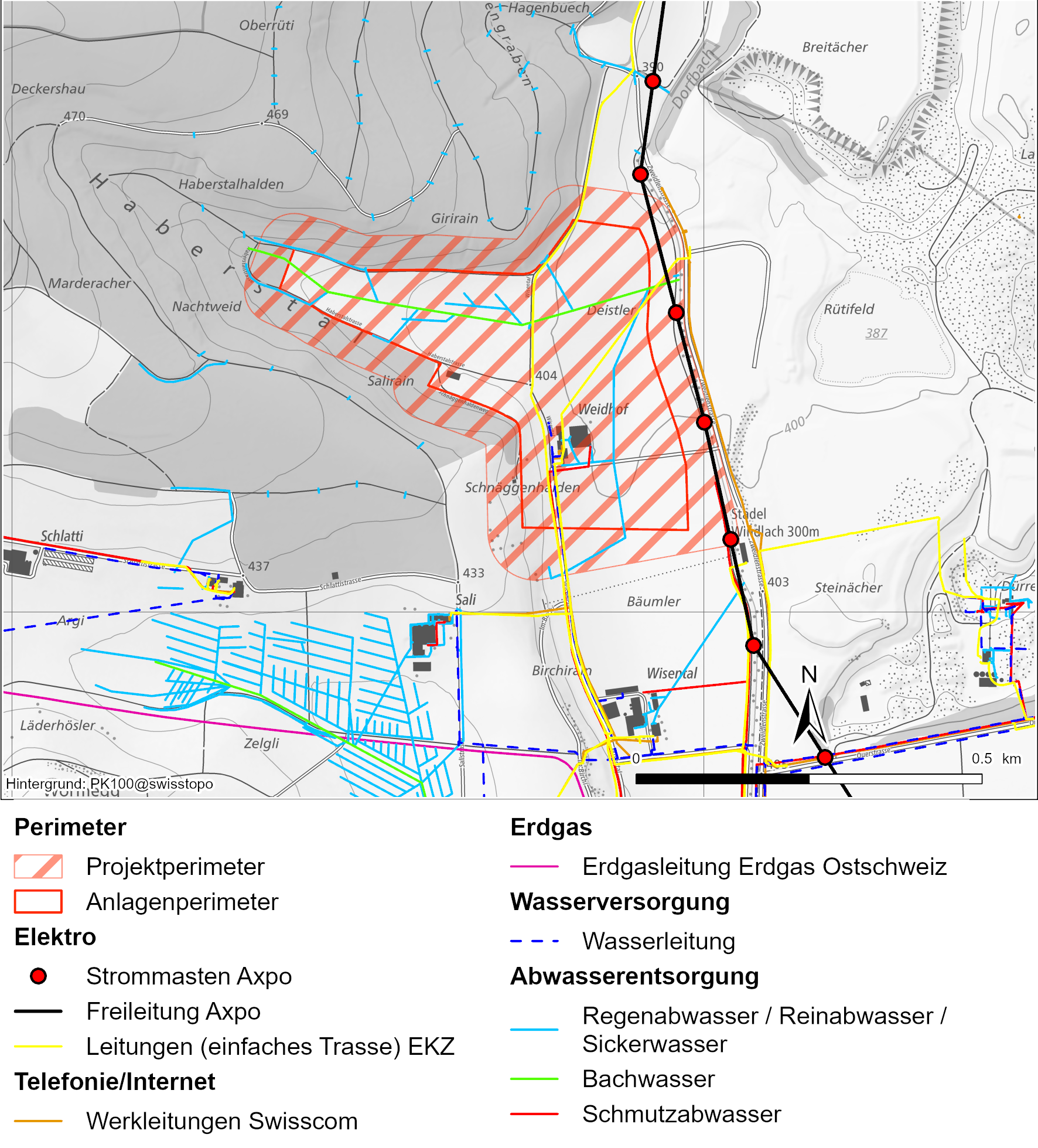 Bestehende Werkleitungen im und um den Projektperimeter (vgl. Anhang A)