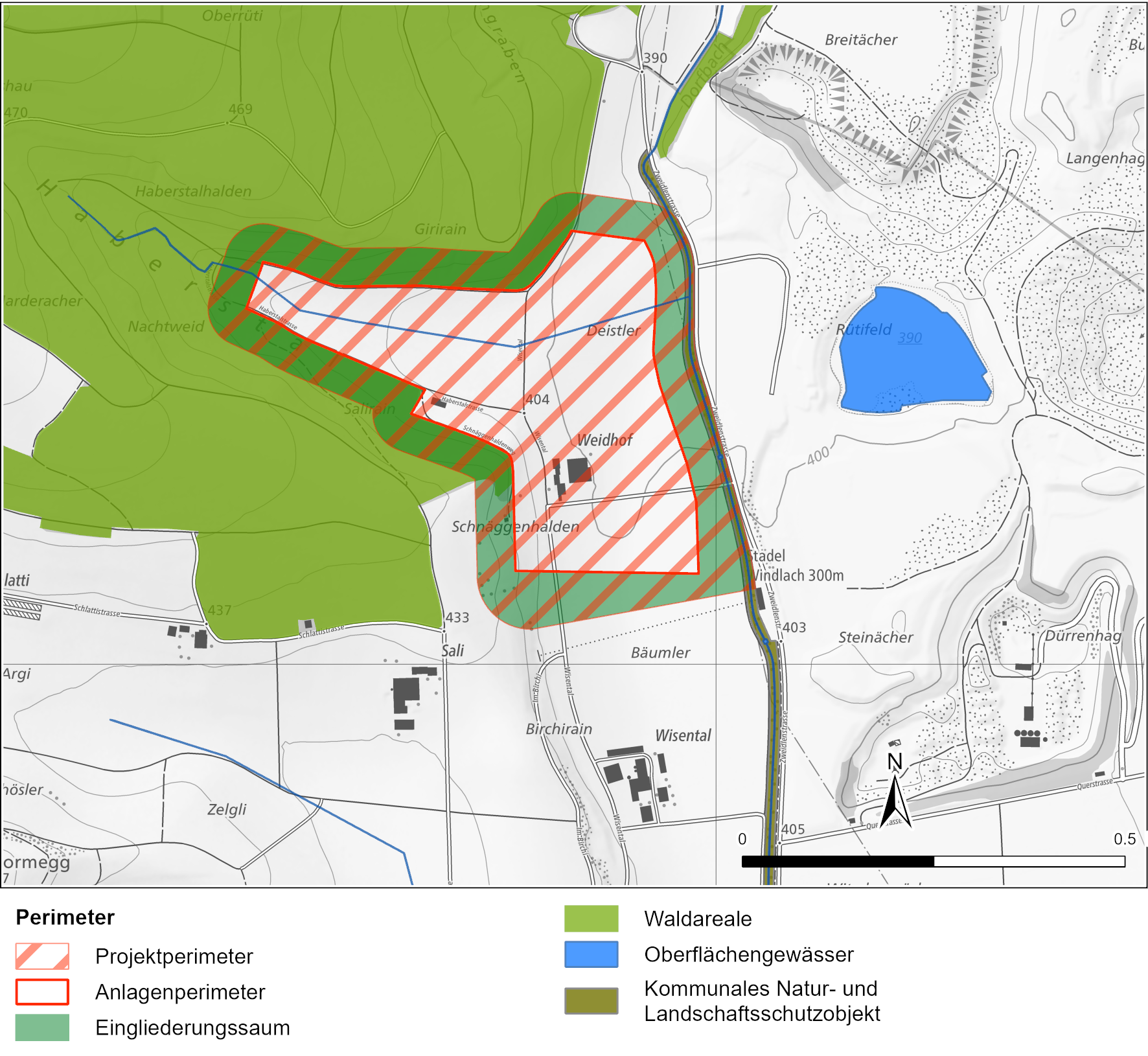 Schutzobjekte des kommunalen Natur- und Landschaftsschutzinventars in der Umgebung des Projektperimeters (Gemeinde Stadel 2024)