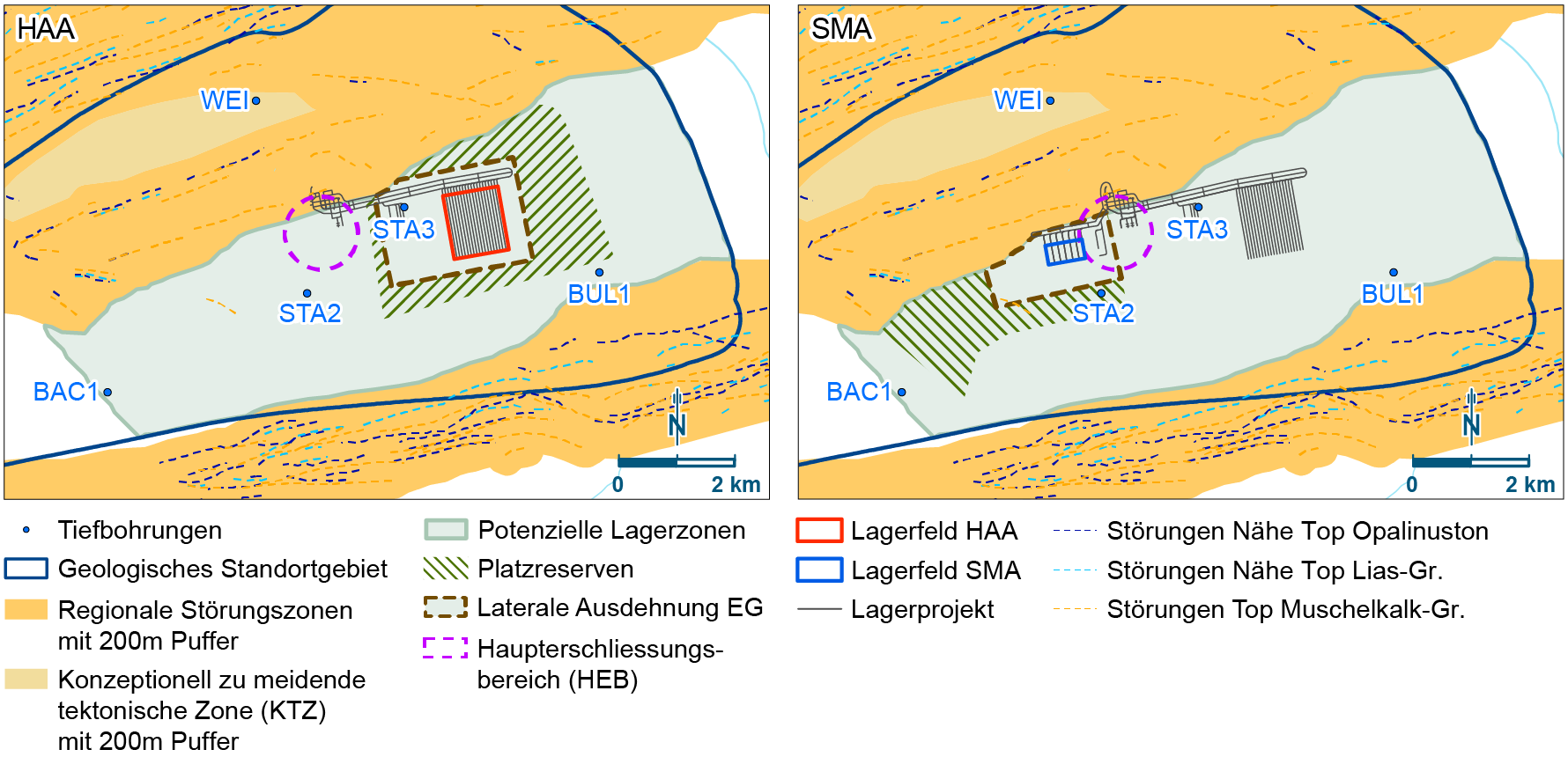 Bewertungsobjekte Nördlich Lägern für HAA (links) und SMA (rechts)