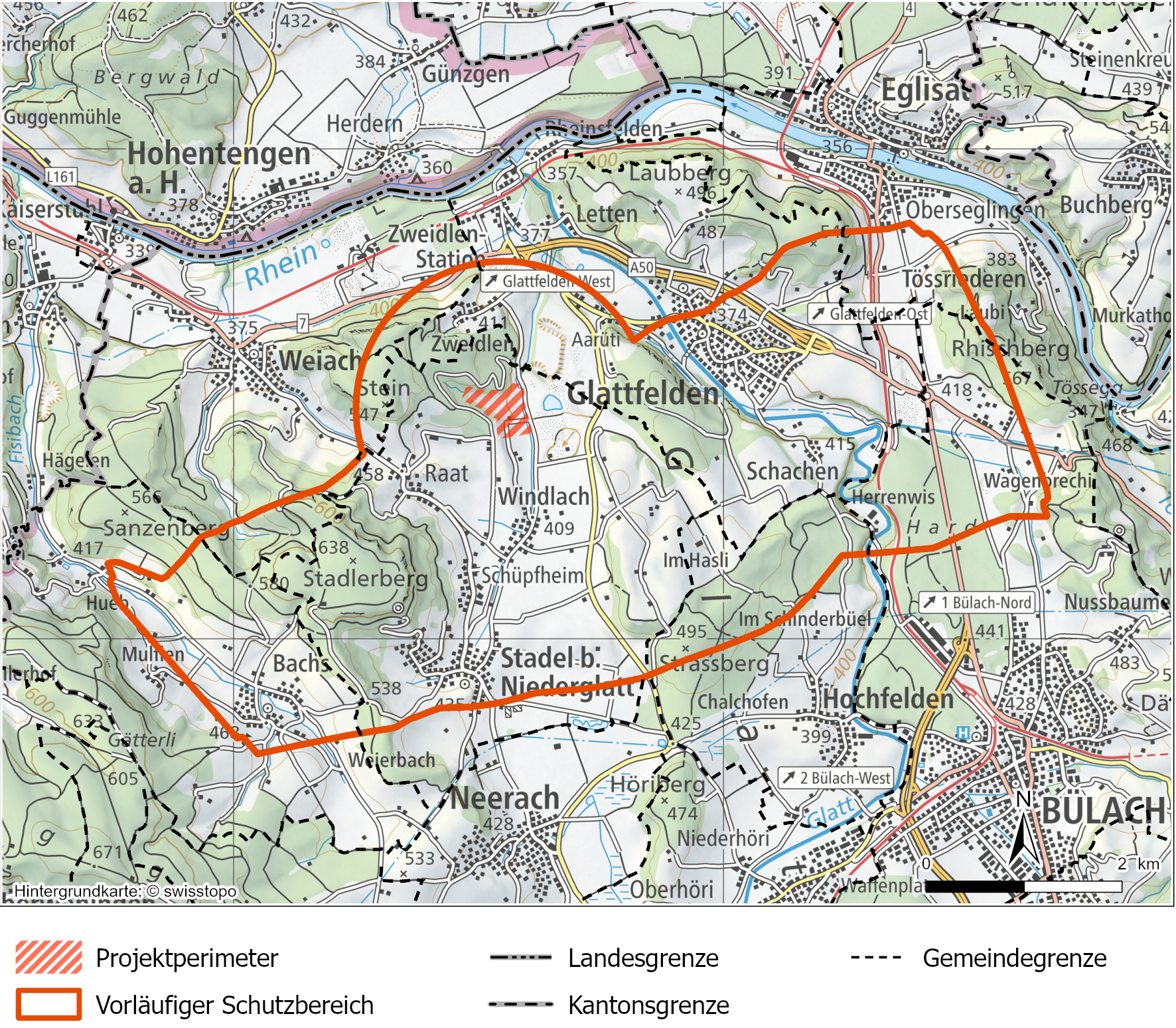 Vorläufiger Schutzbereich und Projektperimeter am Standort Haberstal