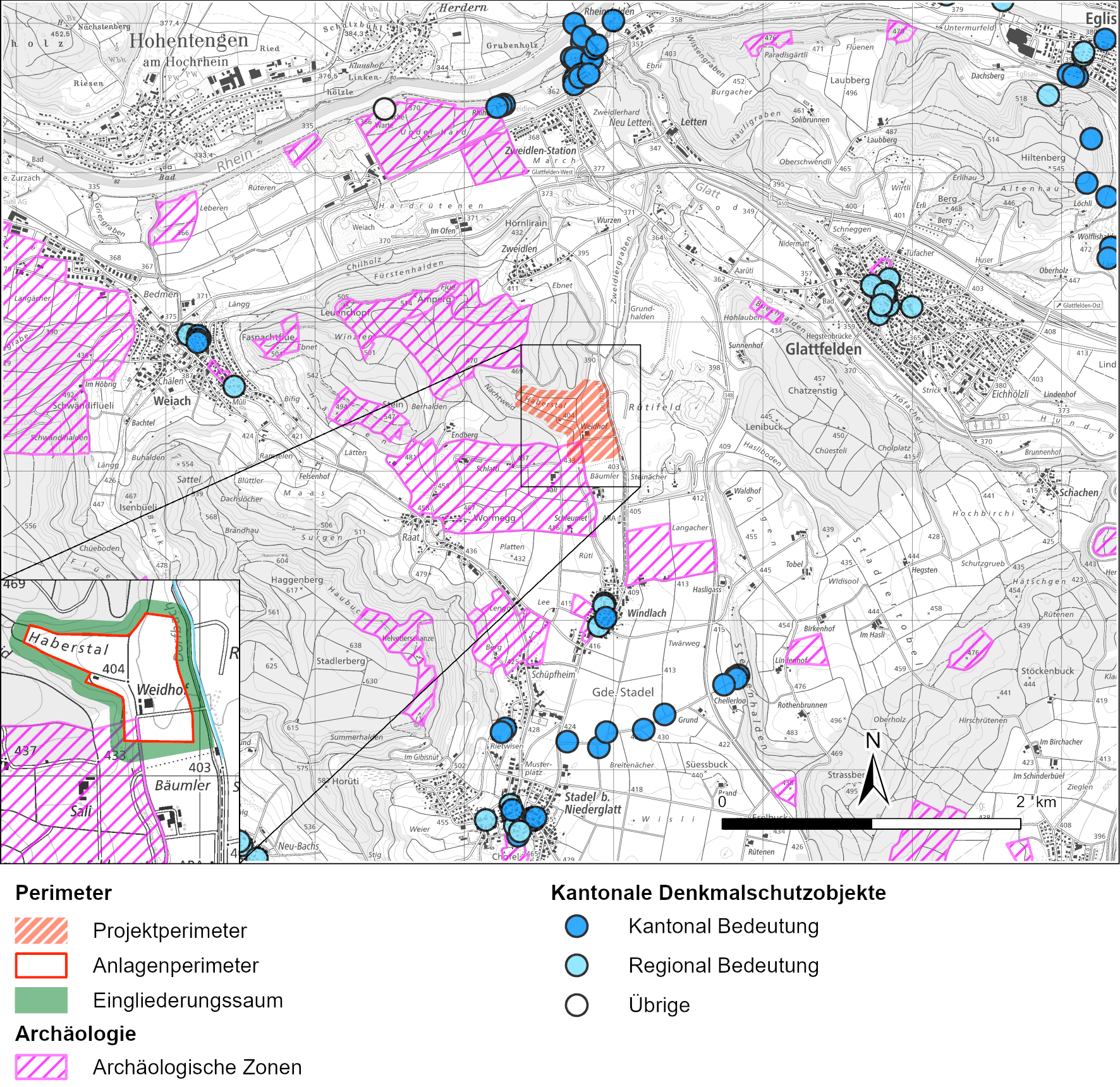 Auszug aus dem Verzeichnis der archäologischen Zonen (GIS-ZH 2024)