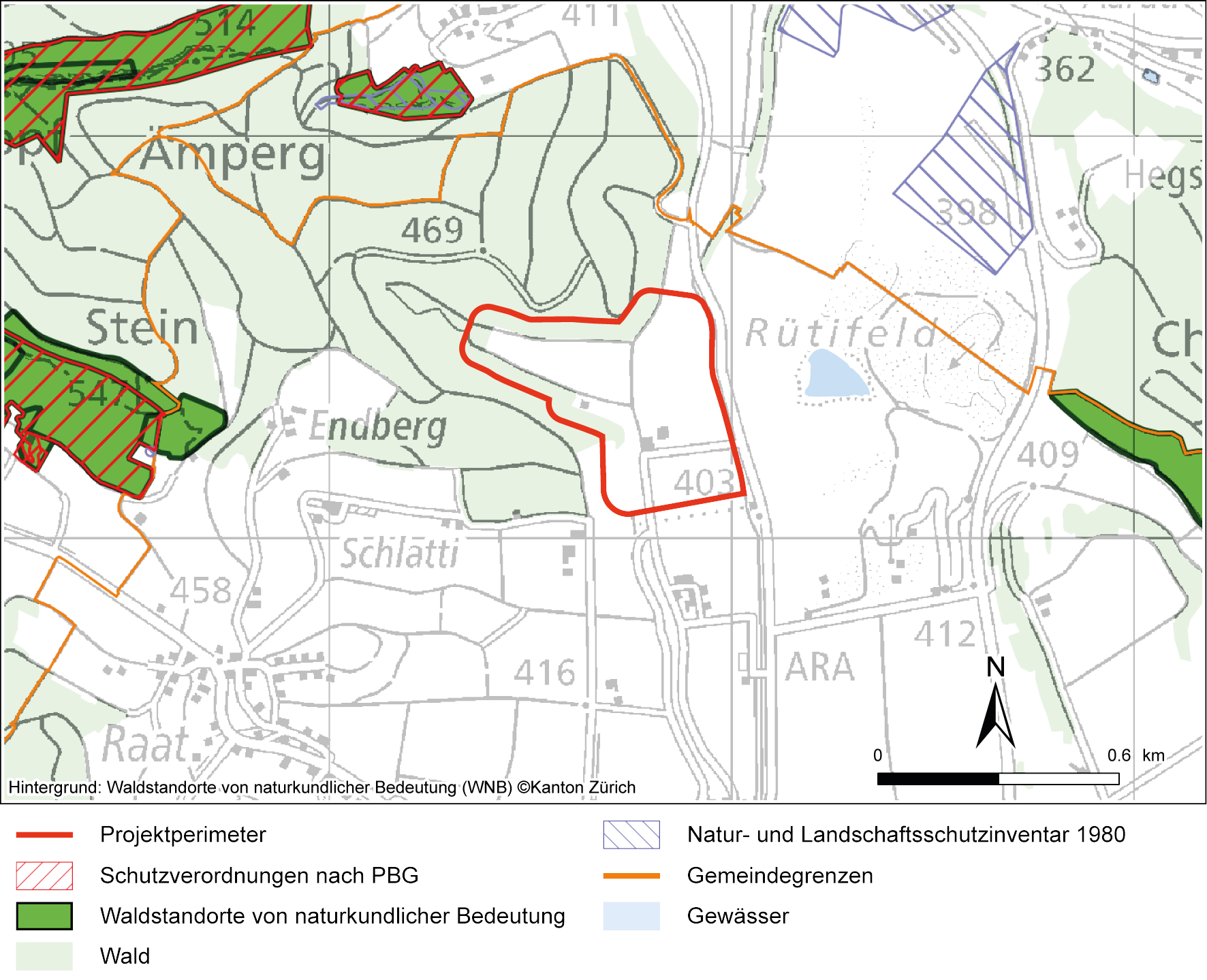 Übersicht Waldflächen sowie Schutzverordnungen nach PBG (GIS-ZH 2024)