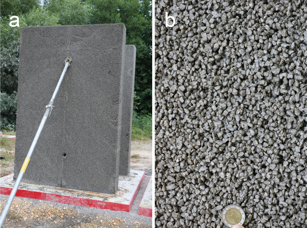 	Grain-supported cavern backfill mortar for the L/ILW caverns  The figure shows results from a large-scale test of backfilling techniques and properties of the mortar.