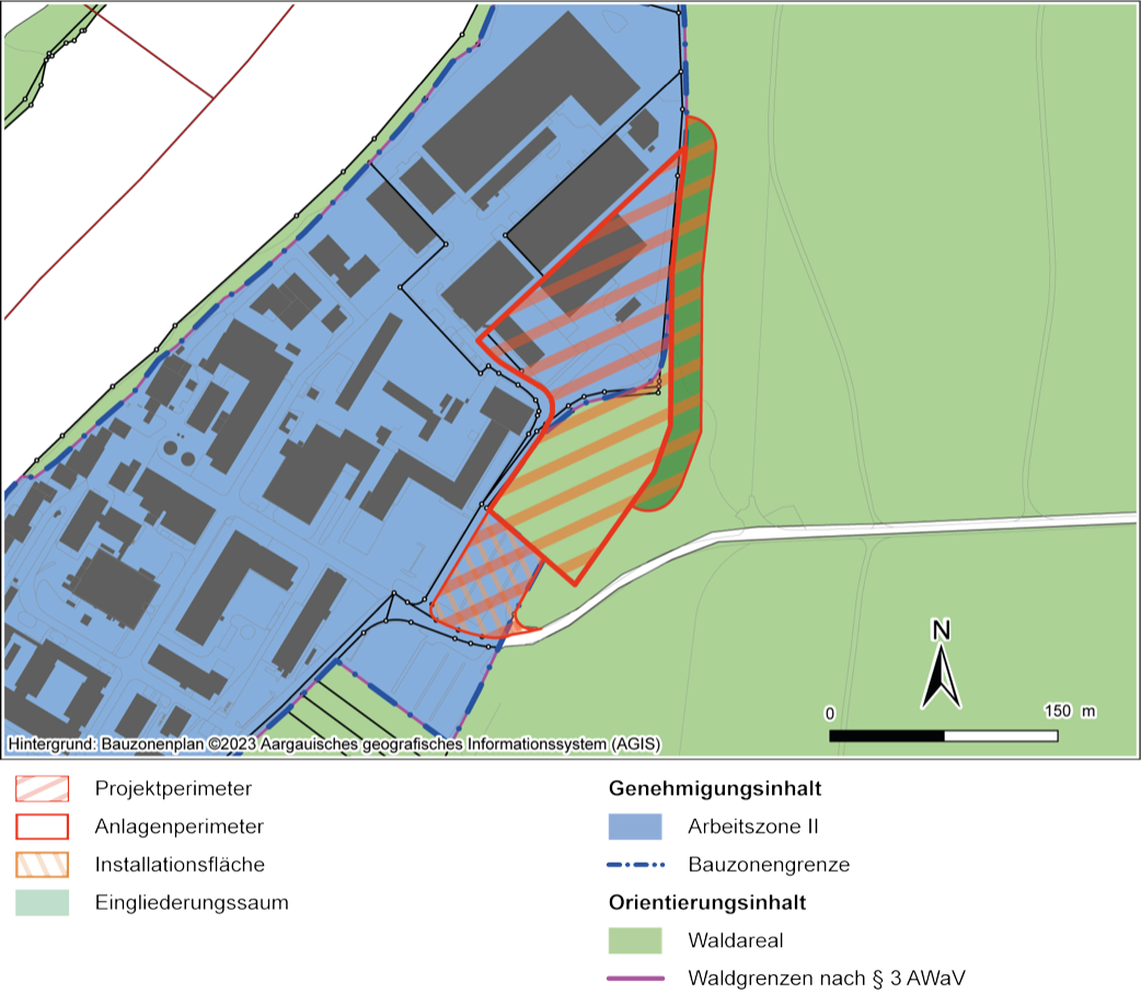Projektperimeter mit heutiger Nutzung und Zonenplan (Gemeinde Würenlingen 2016)