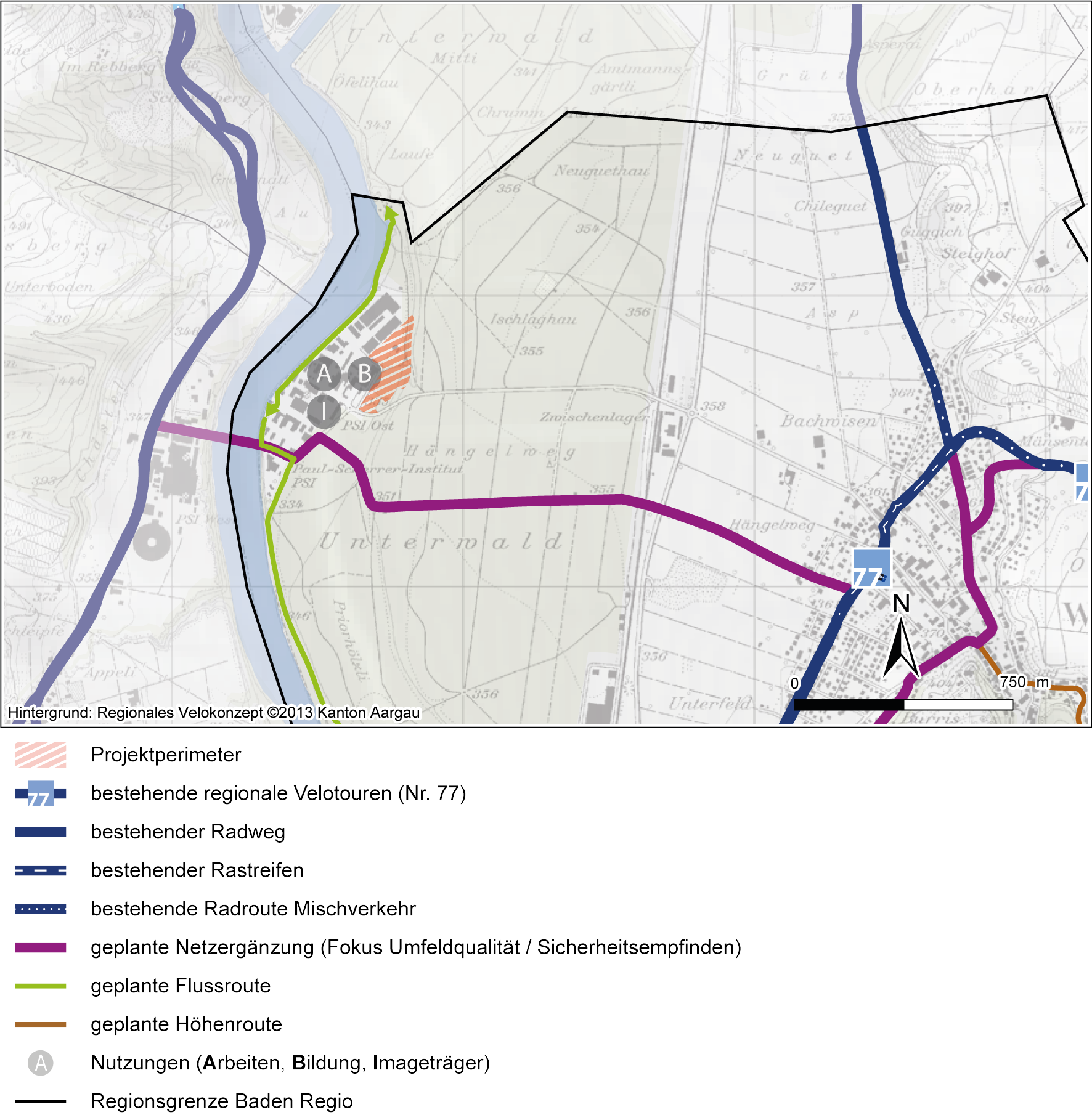 Ausschnitt Regionales Velokonzept Baden Regio  (Baden Regio 2013b)